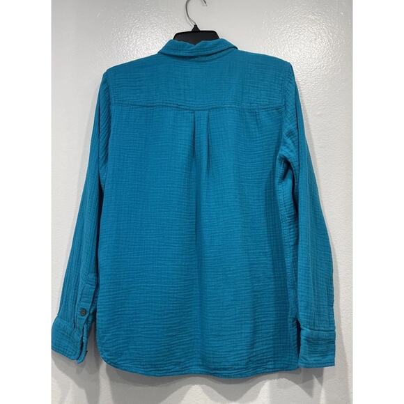 J. Crew Double Gauze Button Down Shirt Women’s Size Medium Cotton Turquoise - Picture 4 of 9